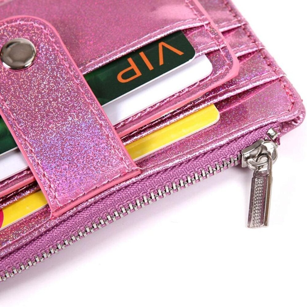 Small Glitter Wallet RFID Card Holder Pink Faux Leather Girls Gift - Picture 7 of 9